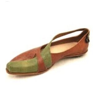 Cydwoq Penta Plant Hand Made Mary Jane Brown Leaf Green Leather Shoes Sz 39